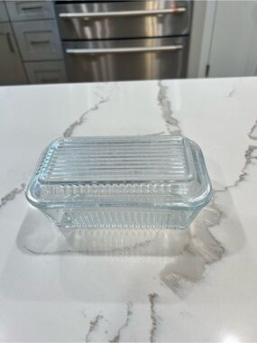 Vintage Pasabahce Clear Ribbed Glass Butter Dish With Lid ~ Refrigerator Storage